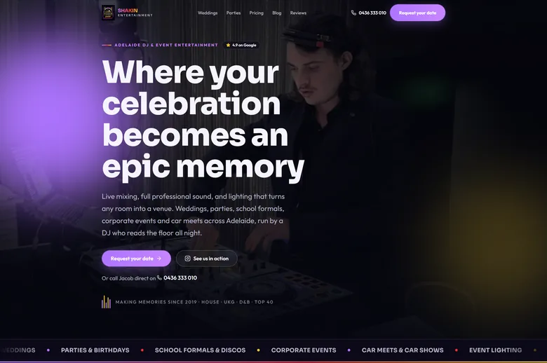 Shakin Entertainment page - DJ and event hire, Adelaide