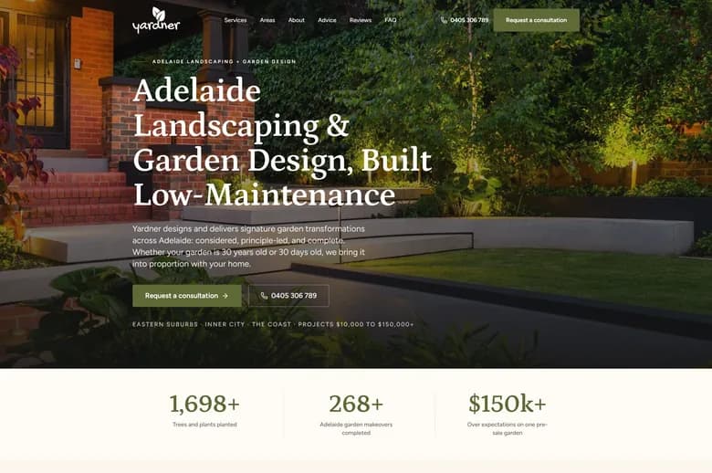 Yardner landing page - Landscaping and garden design, Adelaide